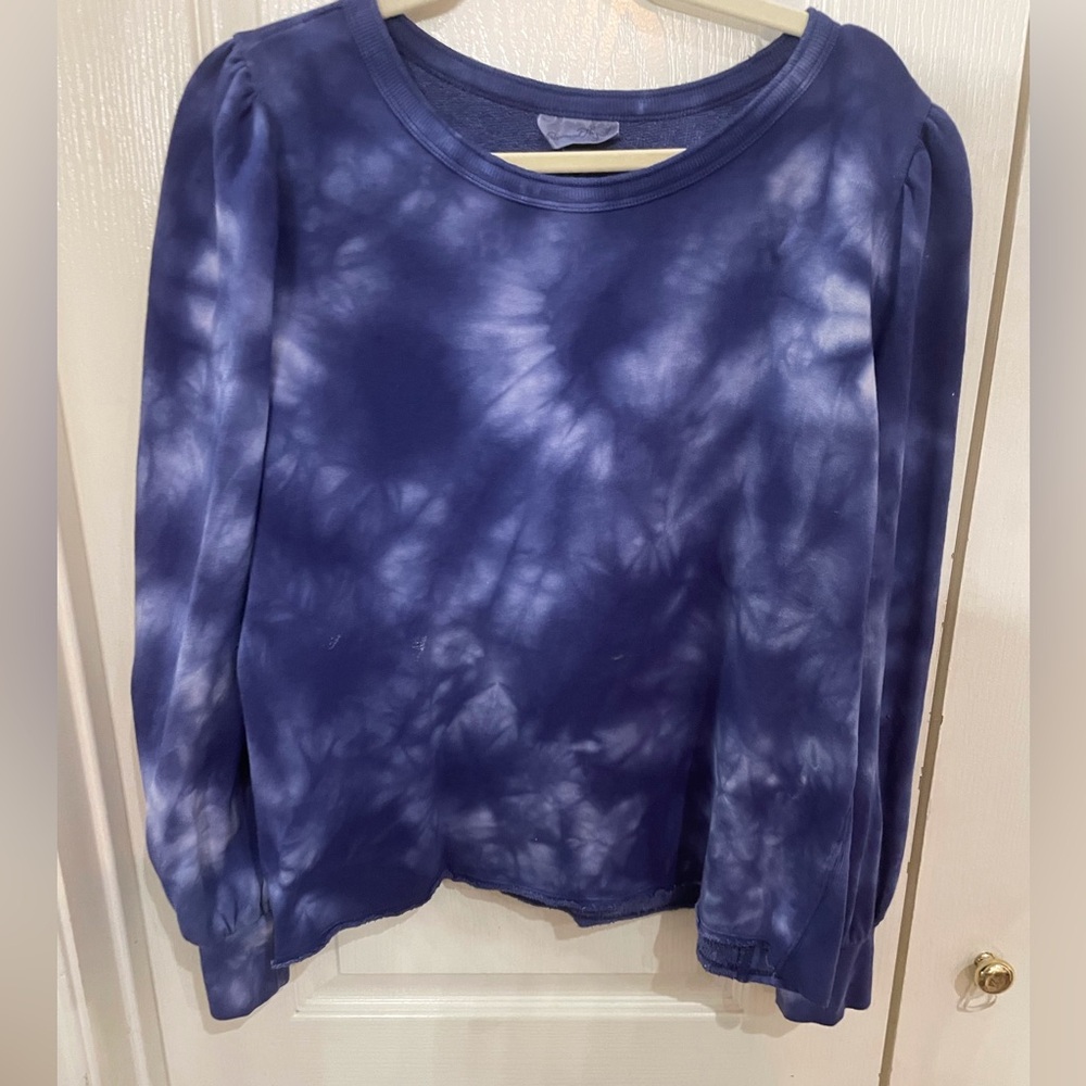 Blue tie dye sweatshirt rat with puff long sleeve